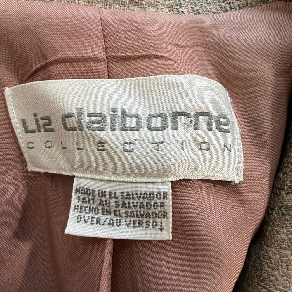 Liz Claiborne Blazer Wool double breasted beige gray plaid size 8 - Picture 2 of 16